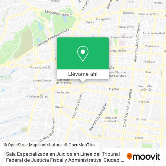 Mapa de Sala Especializada en Juicios en Línea del Tribunal Federal de Justicia Fiscal y Administrativa