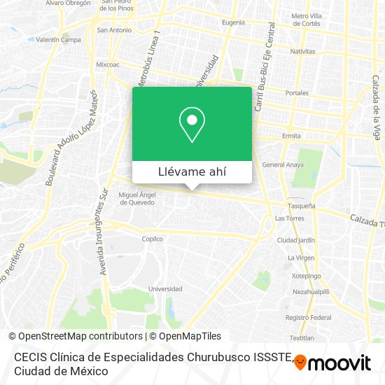 Mapa de CECIS Clínica de Especialidades Churubusco ISSSTE