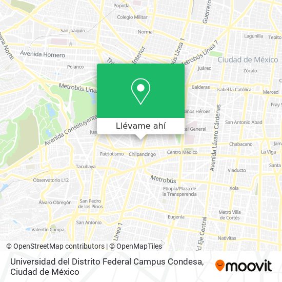 Mapa de Universidad del Distrito Federal Campus Condesa