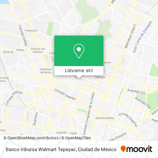 Mapa de Banco Inbursa Walmart Tepeyac