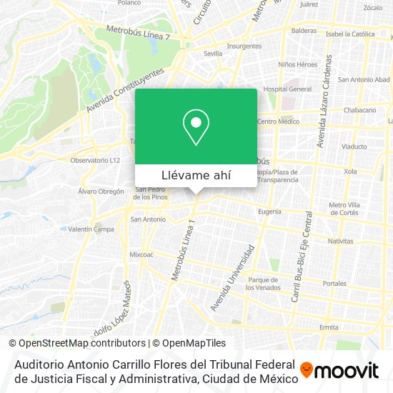 Mapa de Auditorio Antonio Carrillo Flores del Tribunal Federal de Justicia Fiscal y Administrativa
