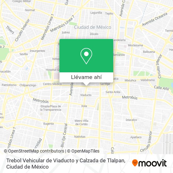 Mapa de Trebol Vehicular de Viaducto y Calzada de Tlalpan