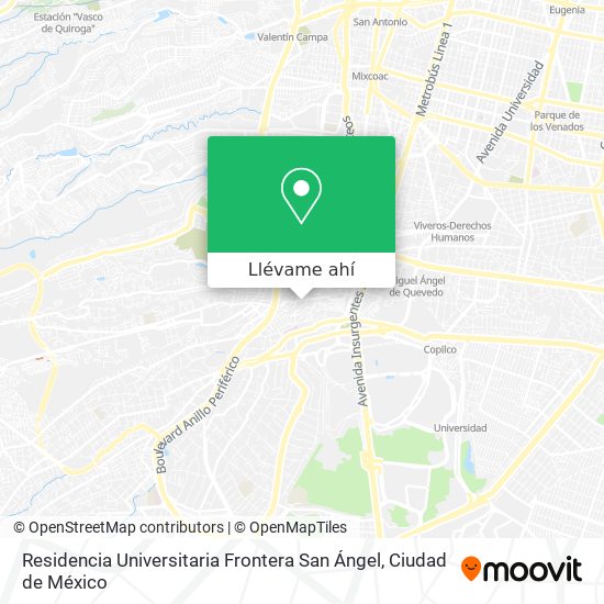 Mapa de Residencia Universitaria Frontera San Ángel