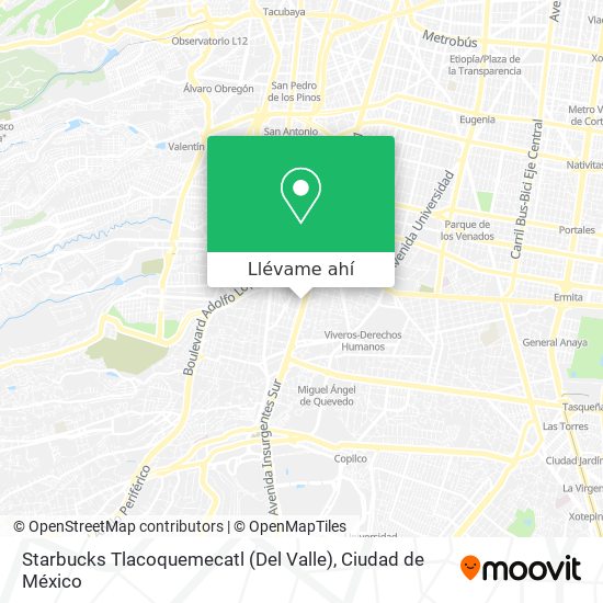 Mapa de Starbucks Tlacoquemecatl (Del Valle)