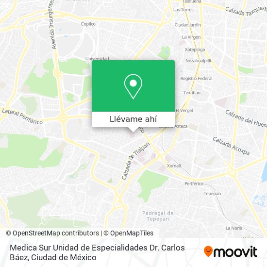 Mapa de Medica Sur Unidad de Especialidades Dr. Carlos Báez