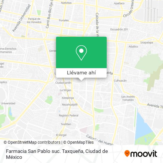 Mapa de Farmacia San Pablo suc. Taxqueña