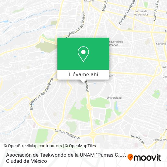 Mapa de Asociación de Taekwondo de la UNAM "Pumas C.U."