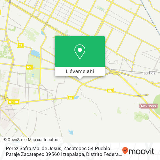 Mapa de Pérez Safra Ma. de Jesús, Zacatepec 54 Pueblo Paraje Zacatepec 09560 Iztapalapa, Distrito Federal