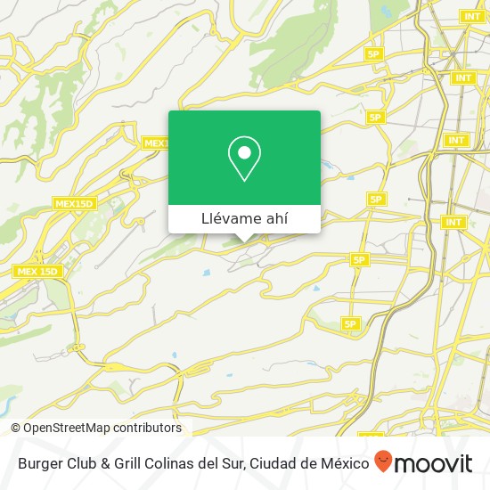 Mapa de Burger Club & Grill Colinas del Sur, Avenida Santa Lucía 975 Colinas del Sur 01430 Álvaro Obregón, Ciudad de México
