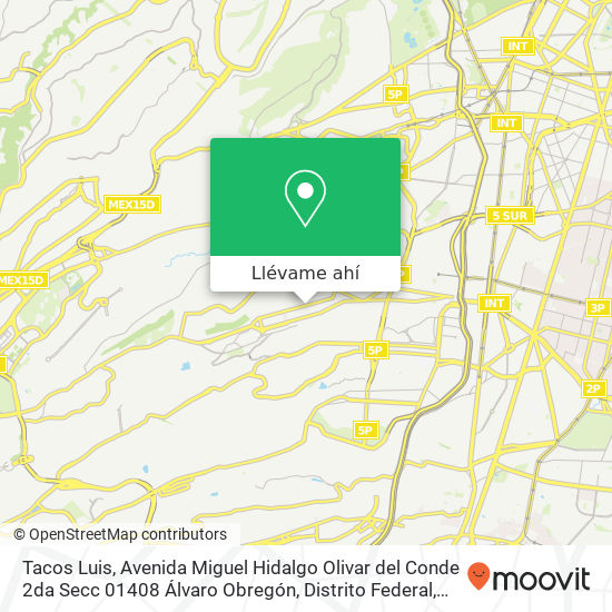 Mapa de Tacos Luis, Avenida Miguel Hidalgo Olivar del Conde 2da Secc 01408 Álvaro Obregón, Distrito Federal