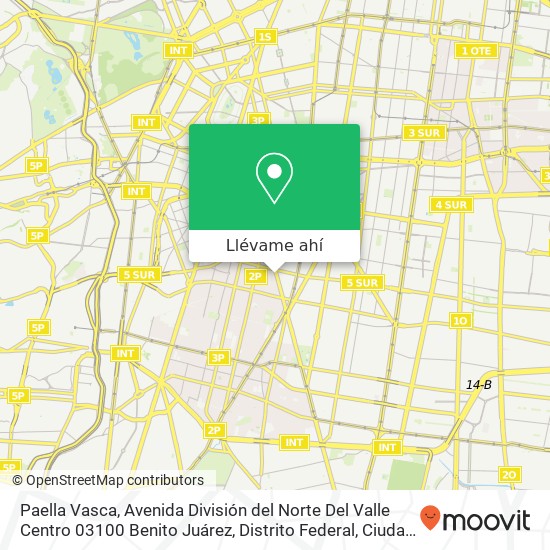 Mapa de Paella Vasca, Avenida División del Norte Del Valle Centro 03100 Benito Juárez, Distrito Federal