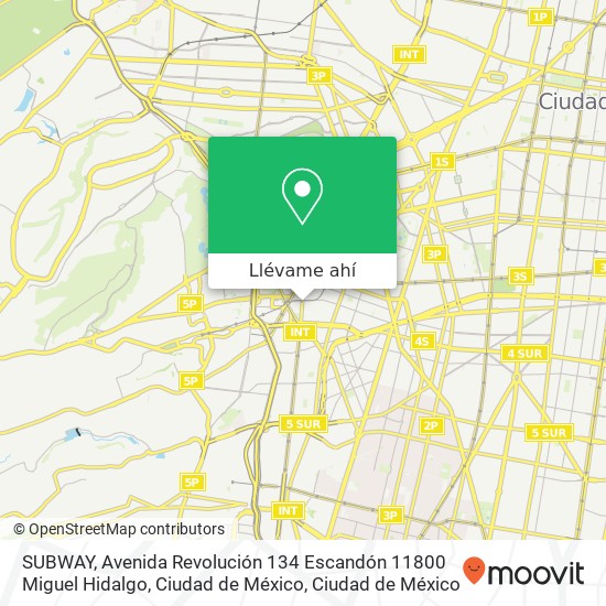 Mapa de SUBWAY, Avenida Revolución 134 Escandón 11800 Miguel Hidalgo, Ciudad de México