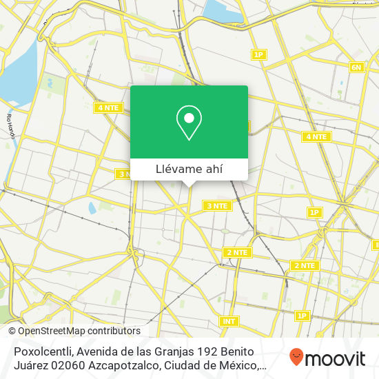 Mapa de Poxolcentli, Avenida de las Granjas 192 Benito Juárez 02060 Azcapotzalco, Ciudad de México