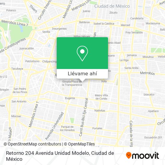 Mapa de Retorno 204 Avenida Unidad Modelo