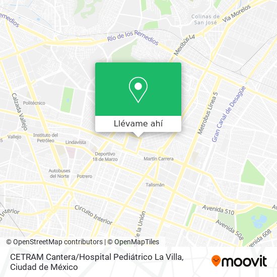 Mapa de CETRAM Cantera / Hospital Pediátrico La Villa