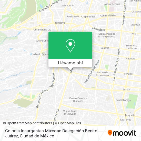 Mapa de Colonia Insurgentes Mixcoac Delegación Benito Juárez