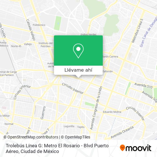 Mapa de Trolebús Línea G: Metro El Rosario - Blvd Puerto Aéreo