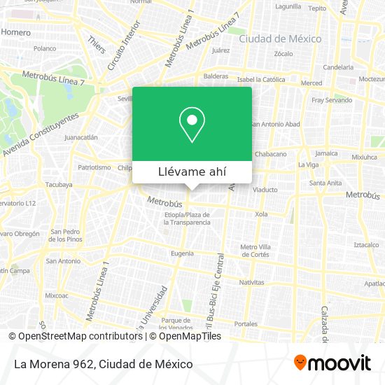 Cómo llegar a La Morena 962 en Miguel Hidalgo en Autobús o Metro?