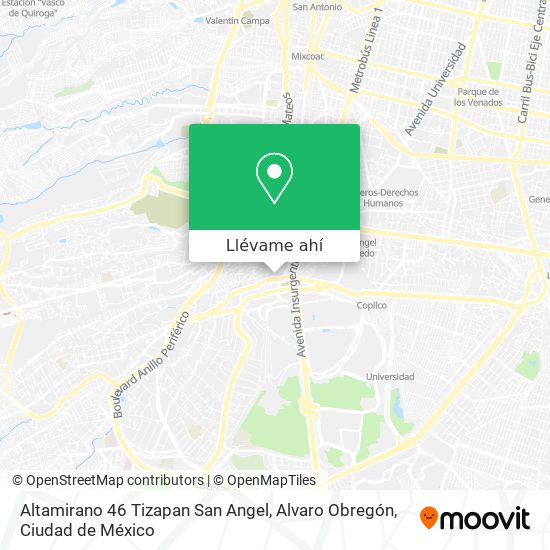 Mapa de Altamirano 46 Tizapan San Angel, Alvaro Obregón