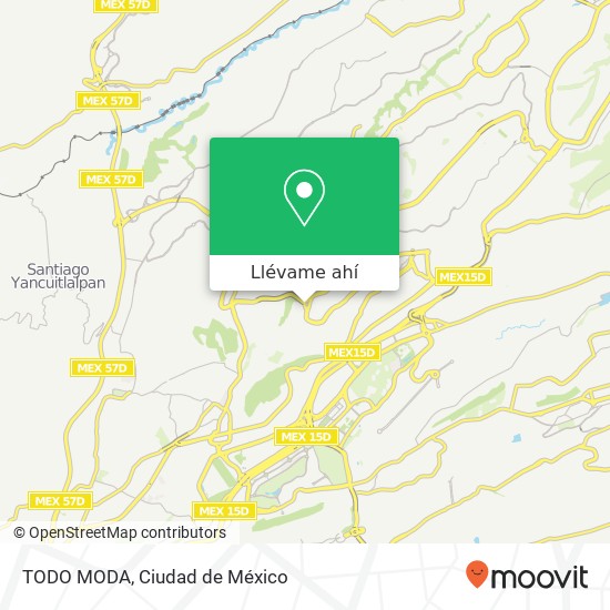 Mapa de TODO MODA, Bosque de la Reforma 1813 Lomas de Vista Hermosa 05100 Cuajimalpa de Morelos, Ciudad de México