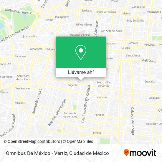Mapa de Omnibus De México - Vertiz