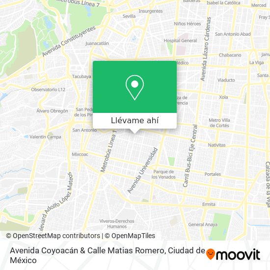 Mapa de Avenida Coyoacán & Calle Matias Romero