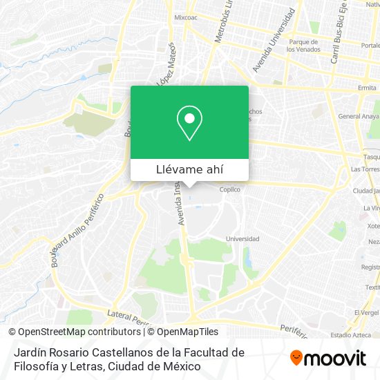 Cómo llegar a Jardín Rosario Castellanos de la Facultad de Filosofía y  Letras en Alvaro Obregón en Autobús o Metro?