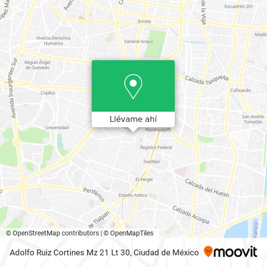 Mapa de Adolfo Ruiz Cortines Mz 21 Lt 30