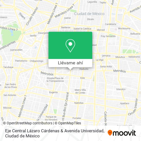 Mapa de Eje Central Lázaro Cárdenas & Avenida Universidad