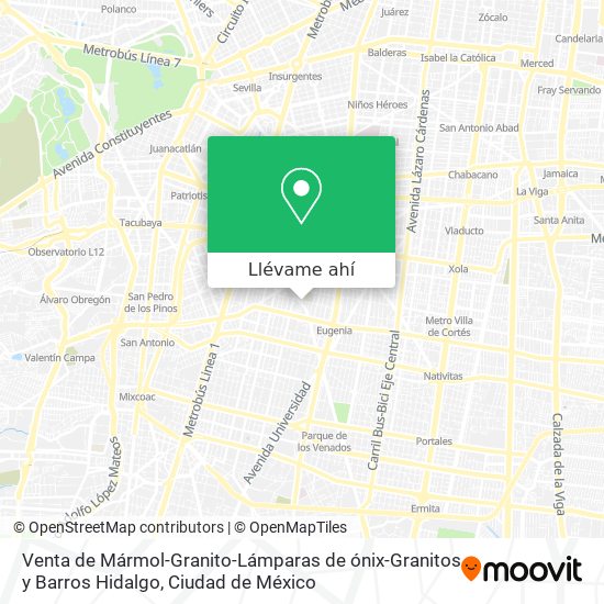 Mapa de Venta de Mármol-Granito-Lámparas de ónix-Granitos y Barros Hidalgo