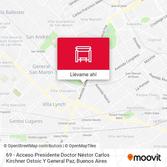 Mapa de 69 - Acceso Presidente Doctor Néstor Carlos Kirchner Ostoic Y General Paz