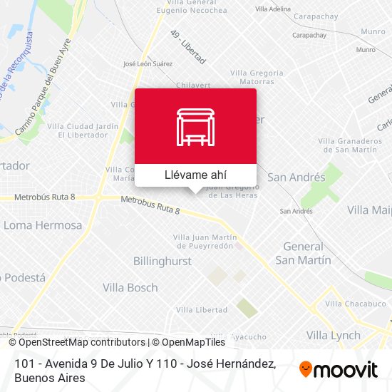 Mapa de 101 - Avenida 9 De Julio Y 110 - José Hernández