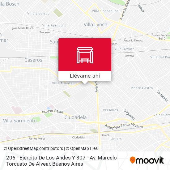 Mapa de 206 - Ejército De Los Andes Y 307 - Av. Marcelo Torcuato De Alvear