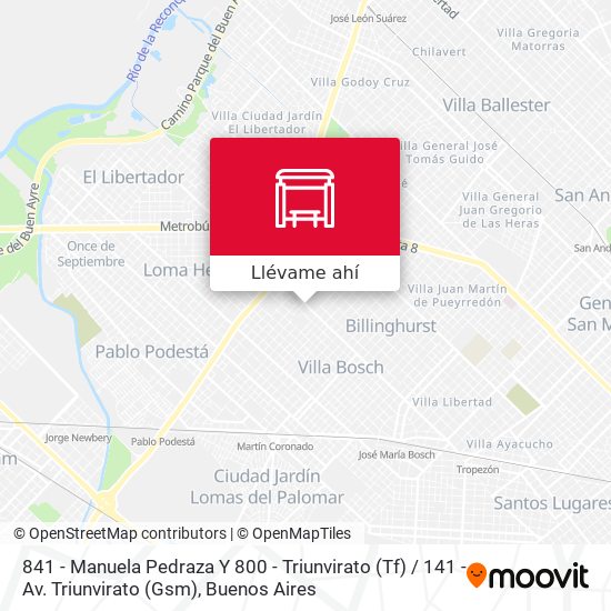 Mapa de 841 - Manuela Pedraza Y 800 - Triunvirato (Tf) / 141 - Av. Triunvirato (Gsm)