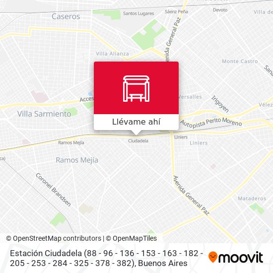 Mapa de Estación Ciudadela (88 - 96 - 136 - 153 - 163 - 182 - 205 - 253 - 284 - 325 - 378 - 382)