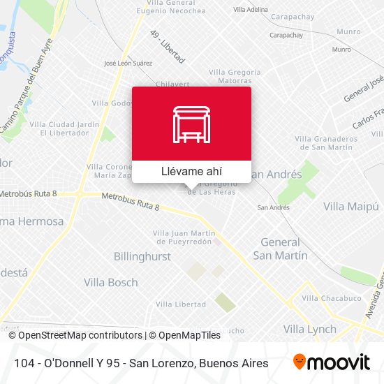 Mapa de 104 - O'Donnell Y 95 - San Lorenzo