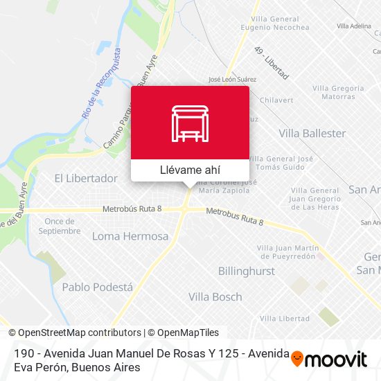 Mapa de 190 - Avenida Juan Manuel De Rosas Y 125 - Avenida Eva Perón