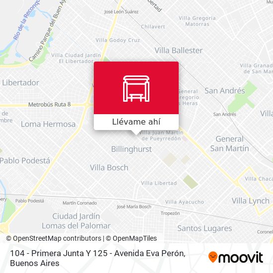 Mapa de 104 - Primera Junta Y 125 - Avenida Eva Perón