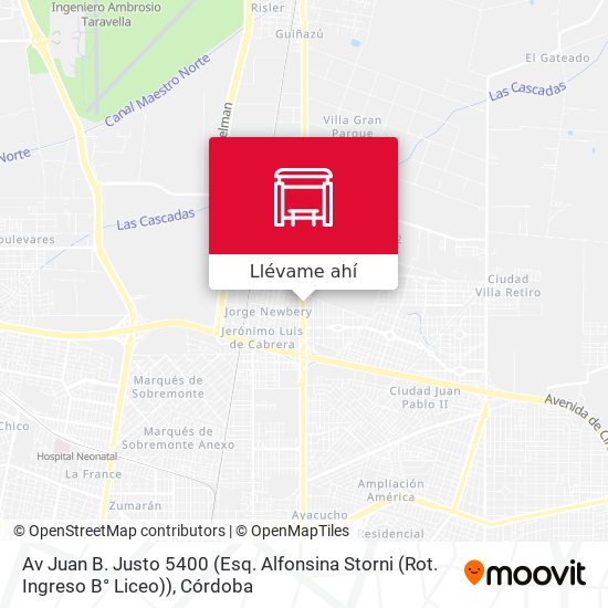 Mapa de Av Juan B. Justo 5400 (Esq. Alfonsina Storni (Rot. Ingreso B° Liceo))