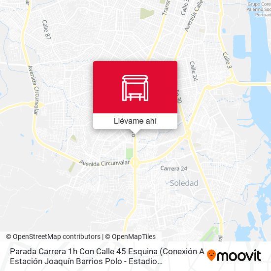 Mapa de Parada Carrera 1h Con Calle 45 Esquina (Conexión A Estación Joaquín Barrios Polo - Estadio Metropolitano)