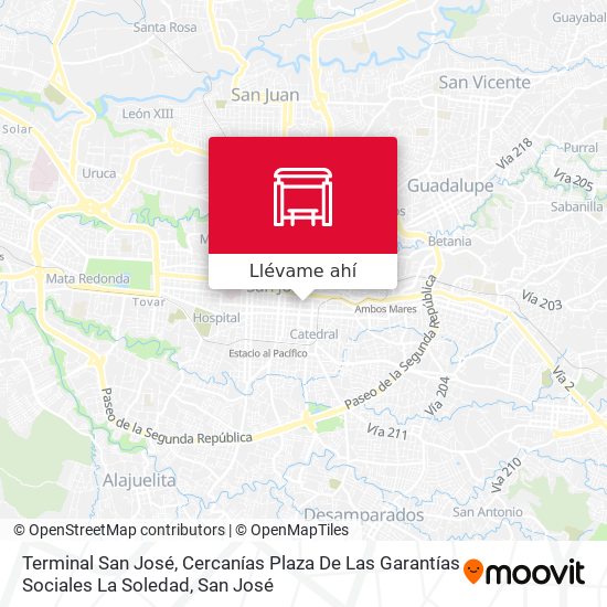 Mapa de Terminal San José, Cercanías Plaza De Las Garantías Sociales La Soledad