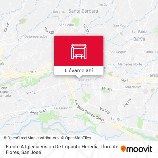 Mapa de Frente A Iglesia Visión De Impacto Heredia, Llorente Flores