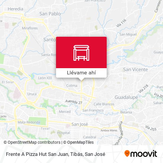 Mapa de Frente A Pizza Hut San Juan, Tibás