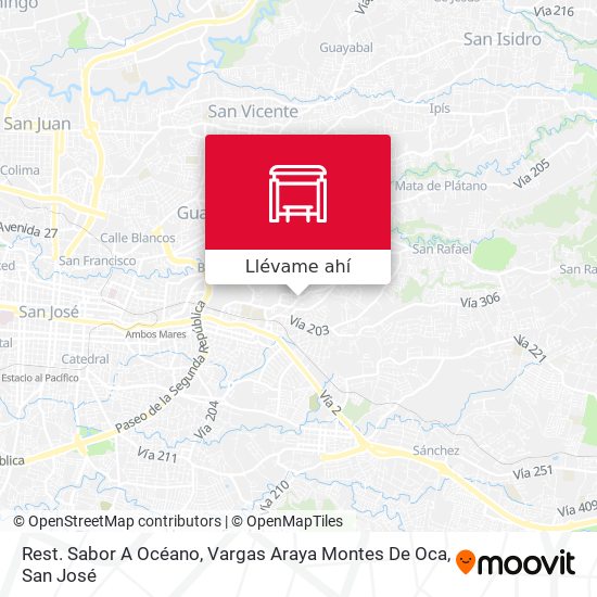 Mapa de Rest. Sabor A Océano, Vargas Araya Montes De Oca