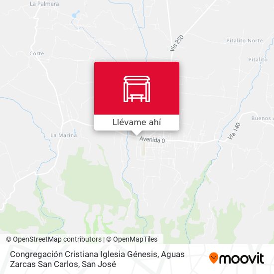 Mapa de Congregación Cristiana Iglesia Génesis, Aguas Zarcas San Carlos