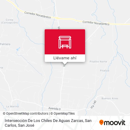 Mapa de Intersección De Los Chiles De Aguas Zarcas, San Carlos