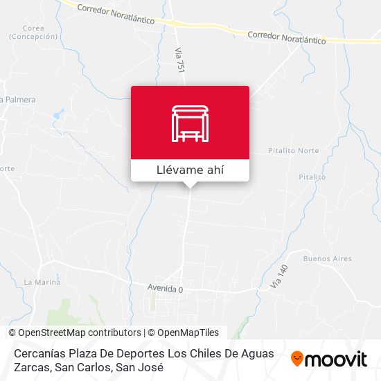 Mapa de Cercanías Plaza De Deportes Los Chiles De Aguas Zarcas, San Carlos