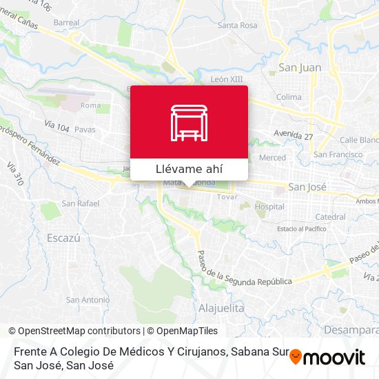 Mapa de Frente A Colegio De Médicos Y Cirujanos, Sabana Sur San José