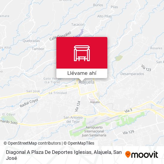 Mapa de Diagonal A Plaza De Deportes Iglesias, Alajuela