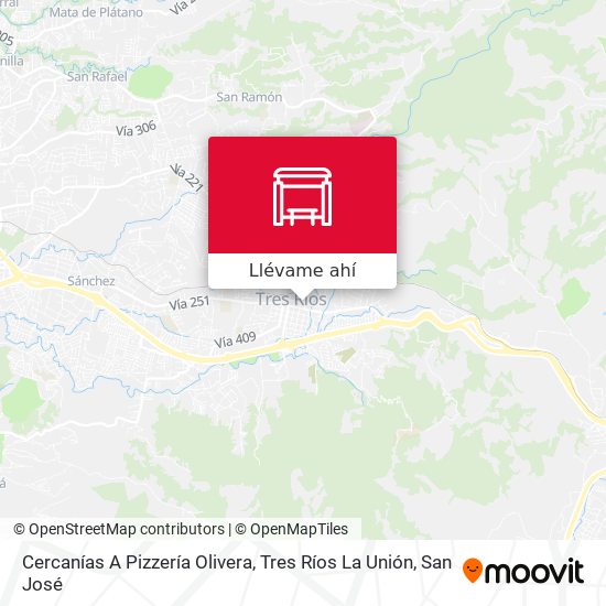 Mapa de Cercanías A Pizzería Olivera, Tres Ríos La Unión